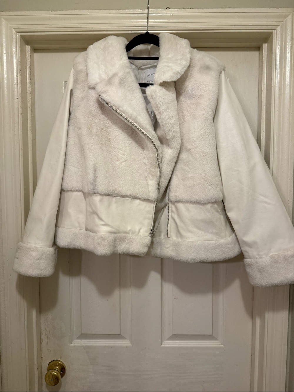 Nine West White Faux-Shearling Teddy Jacket